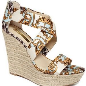 INC International Concepts Pineapple Animal Print Woven Wedge Platform Sandals 8